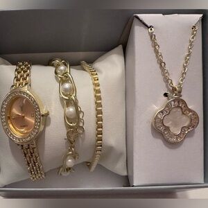 Elegant Gold Women's Watch and Jewelry Set